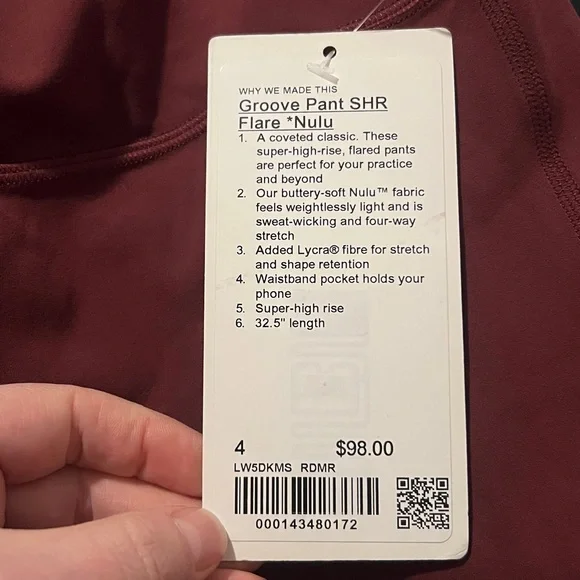 Lululemon Groove Nulu High-Rise Flared Pant Burgundy Bay Size 4 NWT - Picture 7 of 8